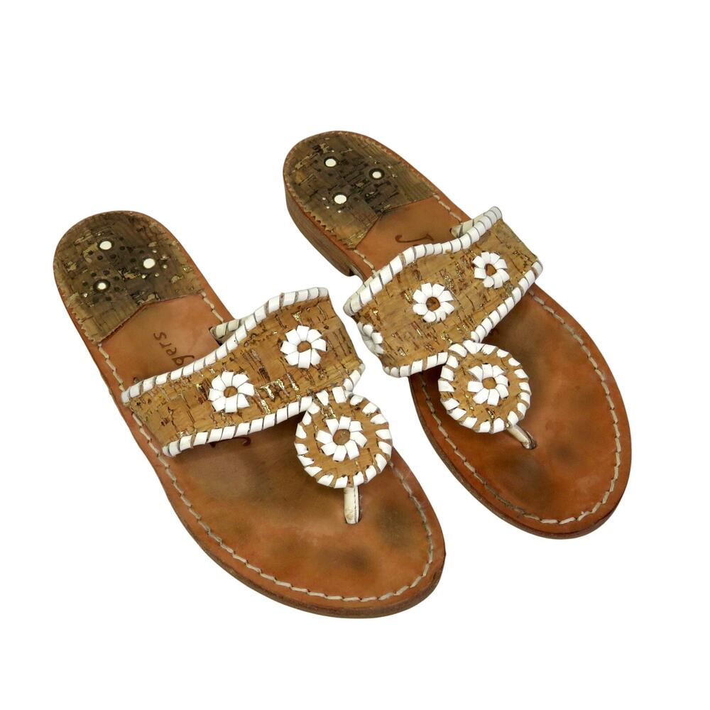 Jack Rogers Palermo Sandals White Boho Beaded Leather Sandals Size 5 - Picture 2 of 8